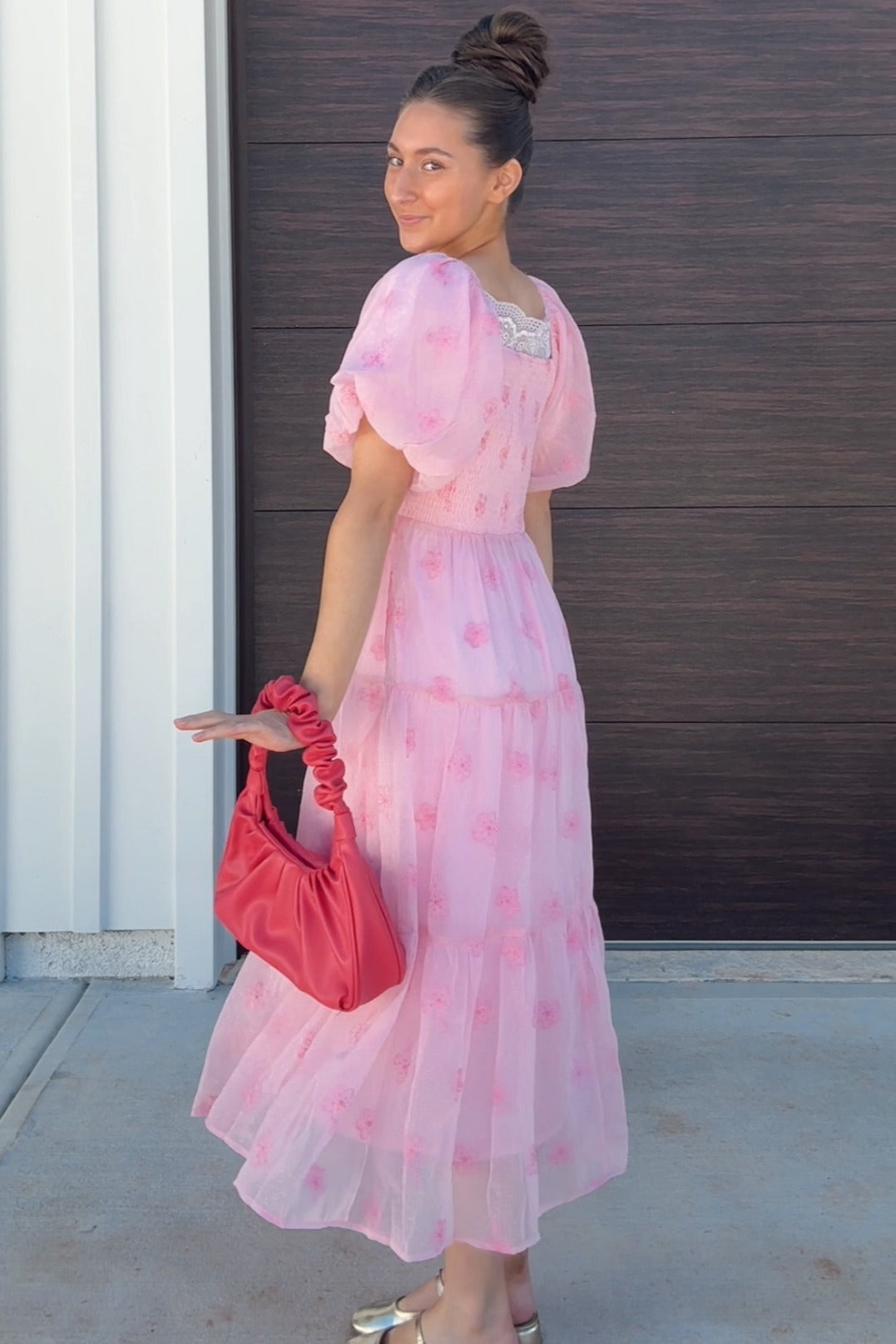 pink puff sleeve maxi dress Raton V-Neck Puffed 36.0 Waist Mint Velvet Pink Beige Blend
