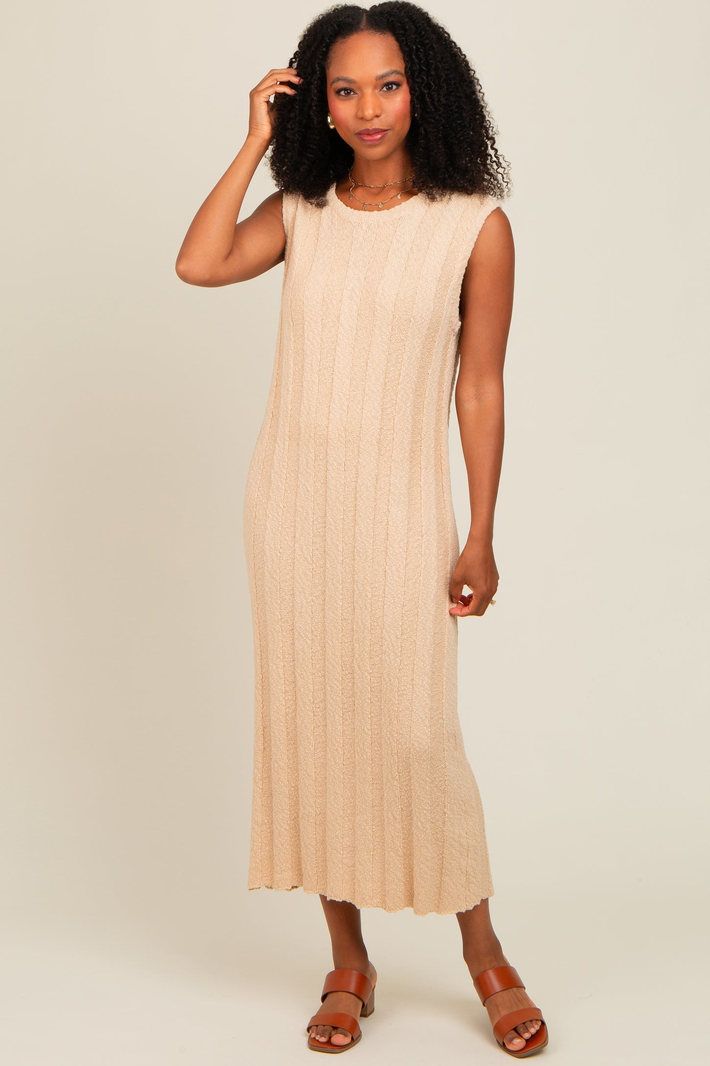Cream Ribbed Knit Sleeveless Maternity Dress – PinkBlush