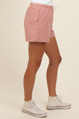 Pink Checker Plaid Drawstring Shorts