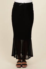 Black Lace Mesh Maternity Fitted Maxi Skirt