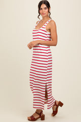 Red Striped Sleeveless Side Slit Maxi Dress