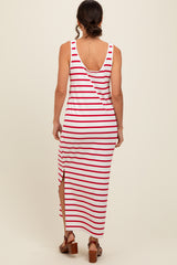 Red Striped Sleeveless Side Slit Maxi Dress