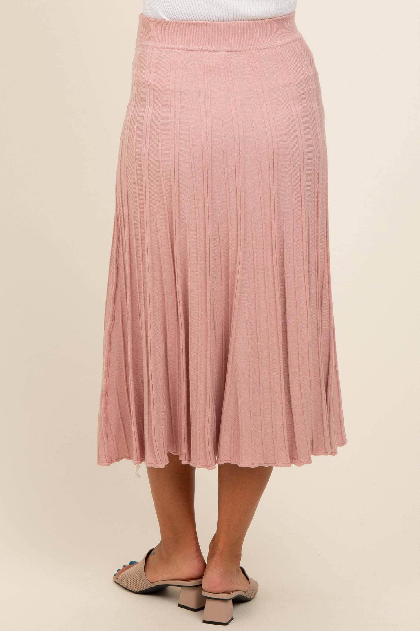 Mauve Ribbed Knit A-Line Midi Maternity Skirt
