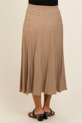 Mocha Ribbed Knit A-Line Midi Maternity Skirt