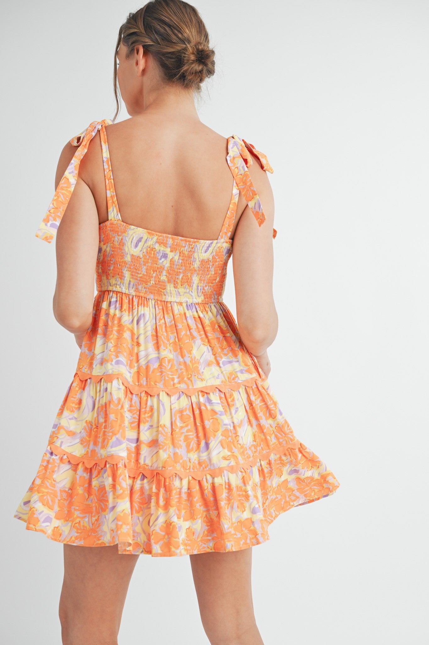 lavender and orange dress Orange and Purple Floral Chiffon Midi Dress | Womens | Small (Available in XS) | 100% Polyester
