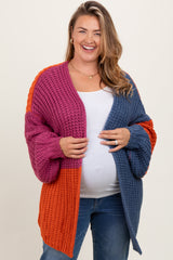 Magenta Colorblock Bubble Sleeve Maternity Plus Cardigan