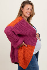 Magenta Colorblock Bubble Sleeve Maternity Plus Cardigan