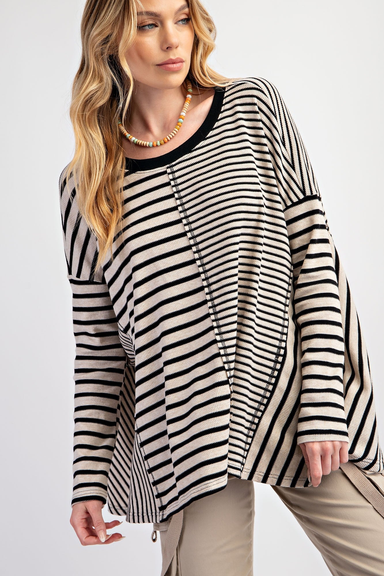 Black Mixed Stripe Trapeze Maternity Top