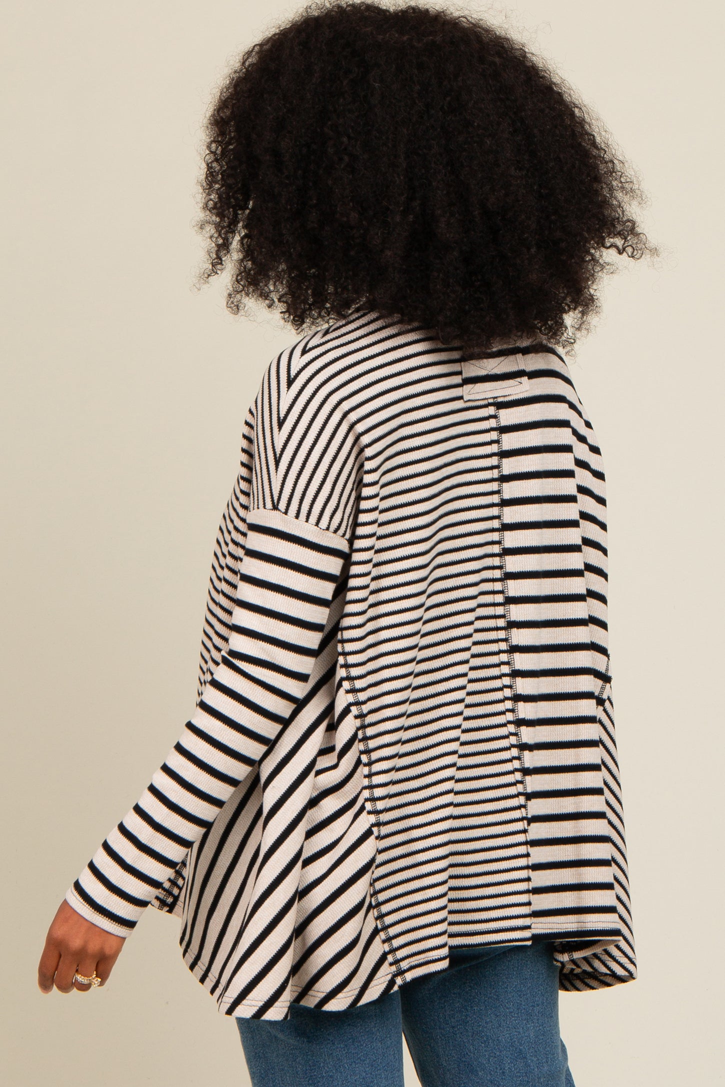 Black Mixed Stripe Trapeze Top