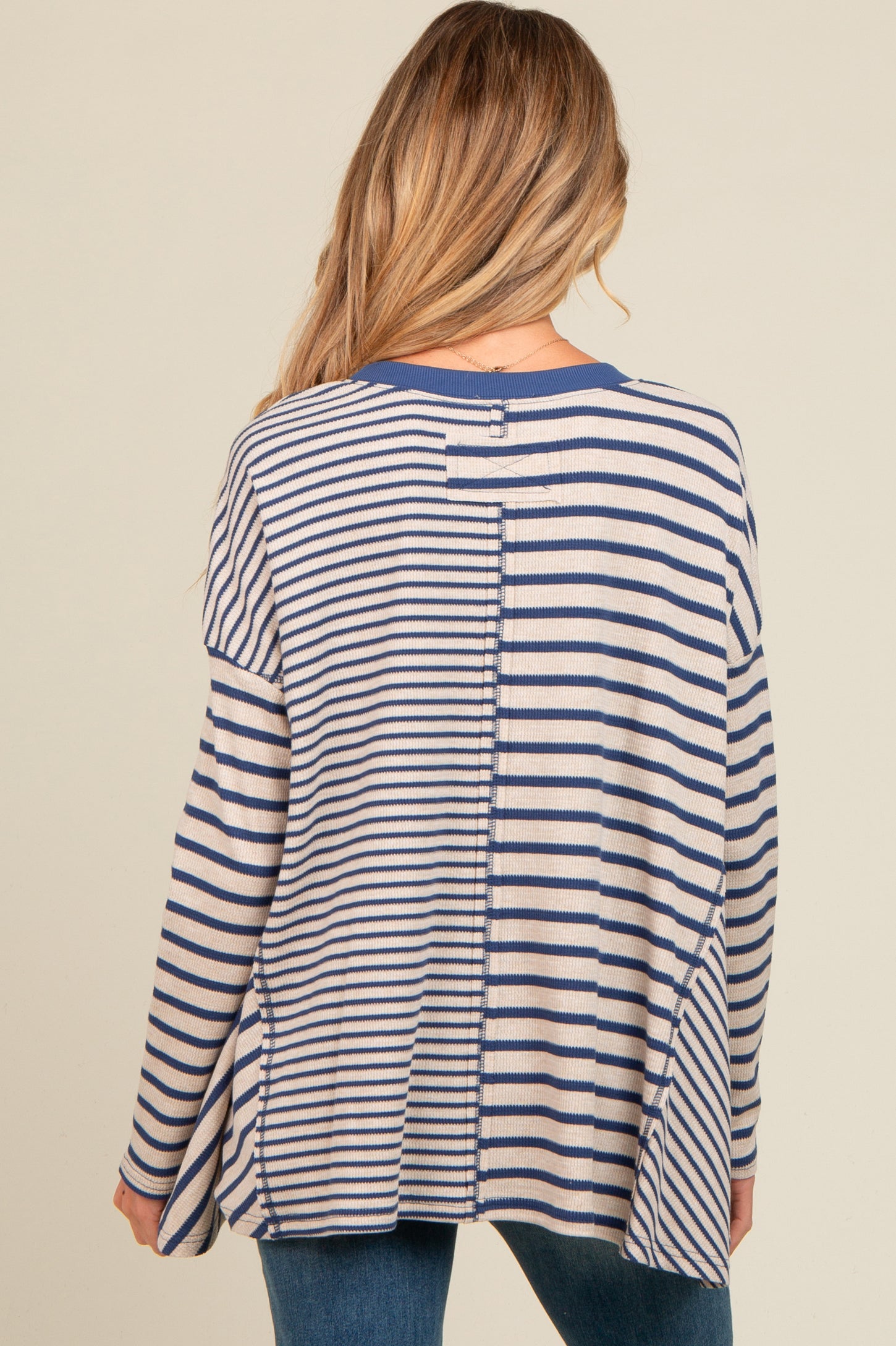 Navy Mixed Stripe Trapeze Maternity Top