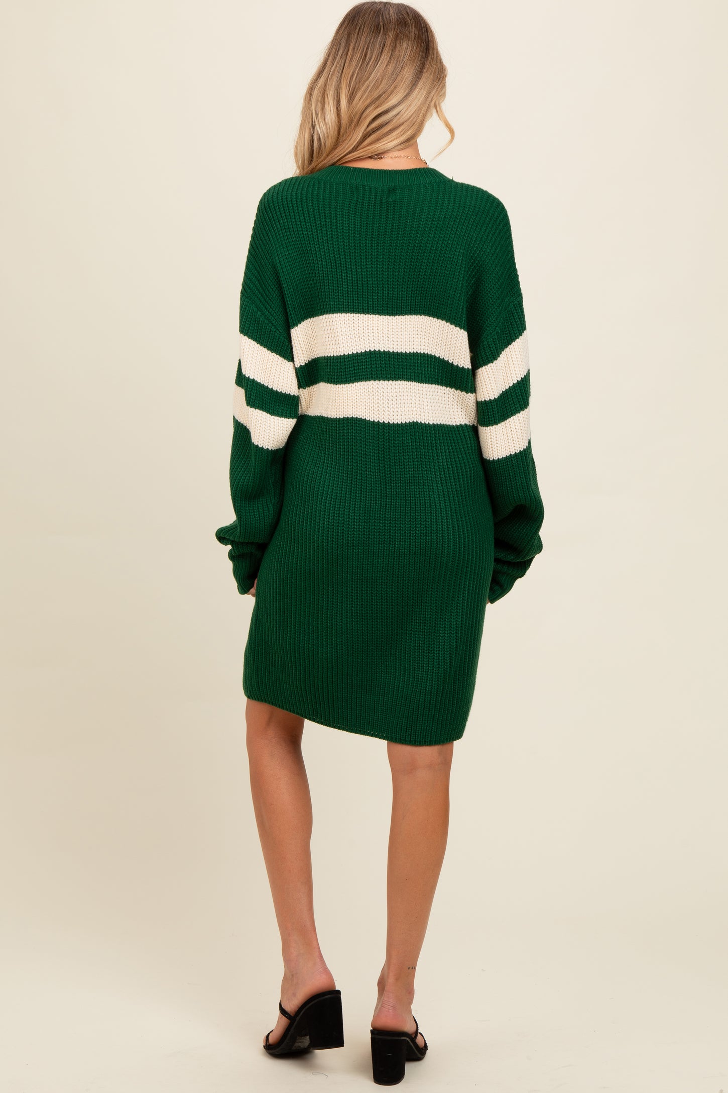 Forest Green Relaxed Fit Striped Mini Maternity Sweater Dress Forest Green Relaxed Fit Striped Mini Maternity Sweater Dress