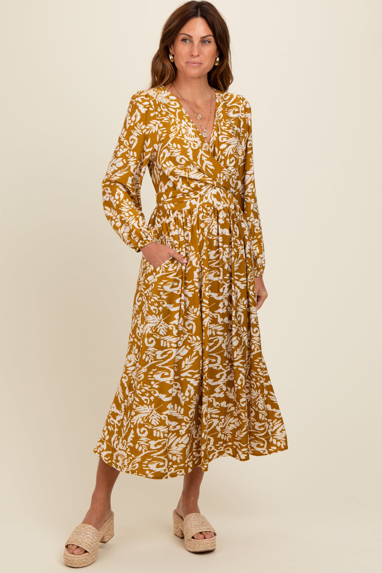 gathered front midi dress Chablis Gathered Bust Puff Sleeve Midi Dress White