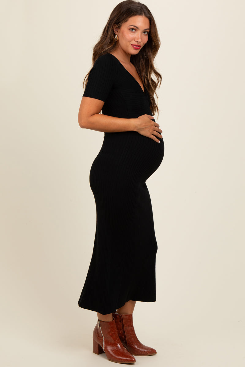 Black Knit Twisted V-Neck Maternity Maxi Dress – PinkBlush