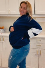 Navy Half Zip Stripe Sleeve Maternity Pullover