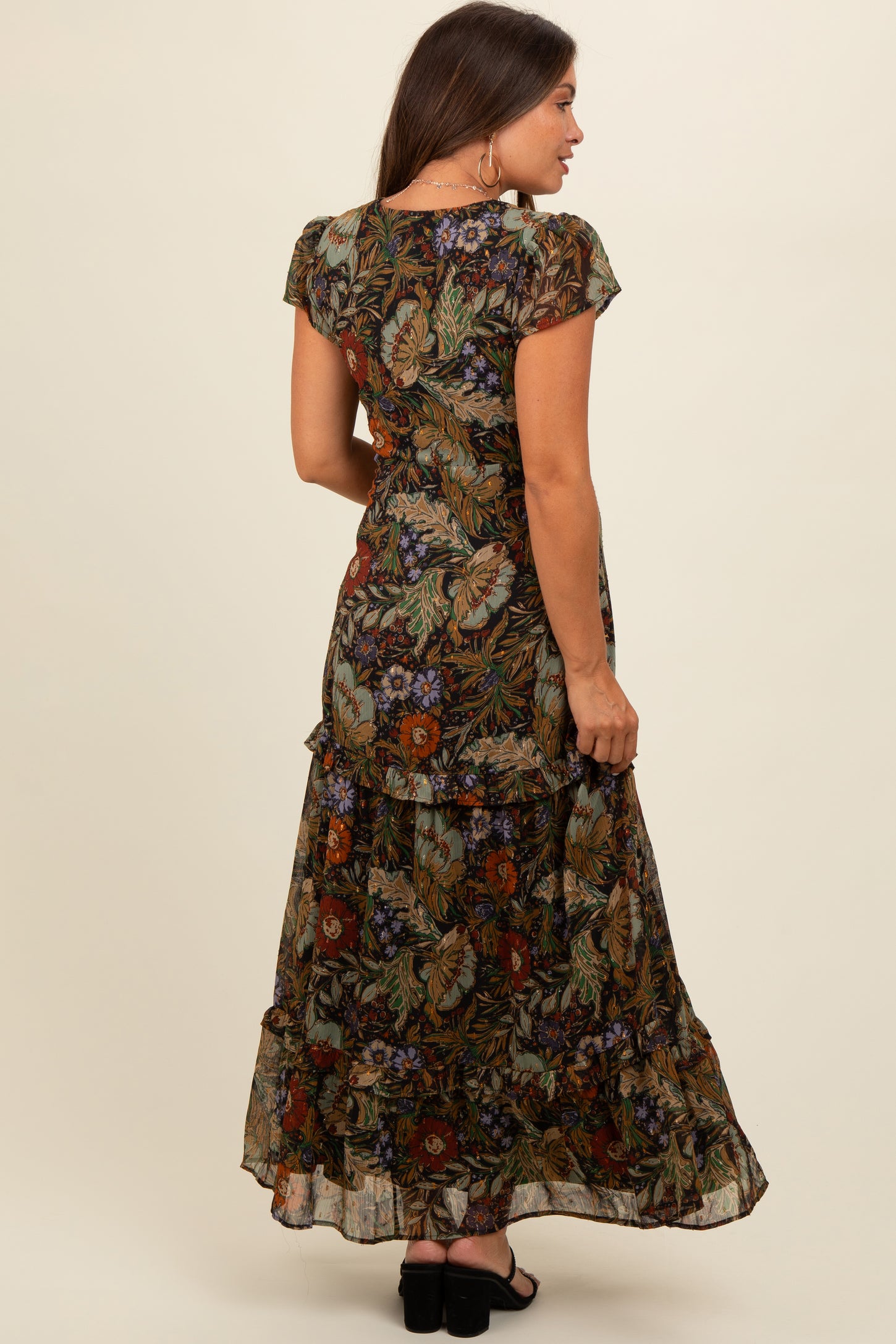 long dark floral dress Black Floral Burnout Backless Maxi Dress | Womens | X-Large (Available in S) | 100% Polyester