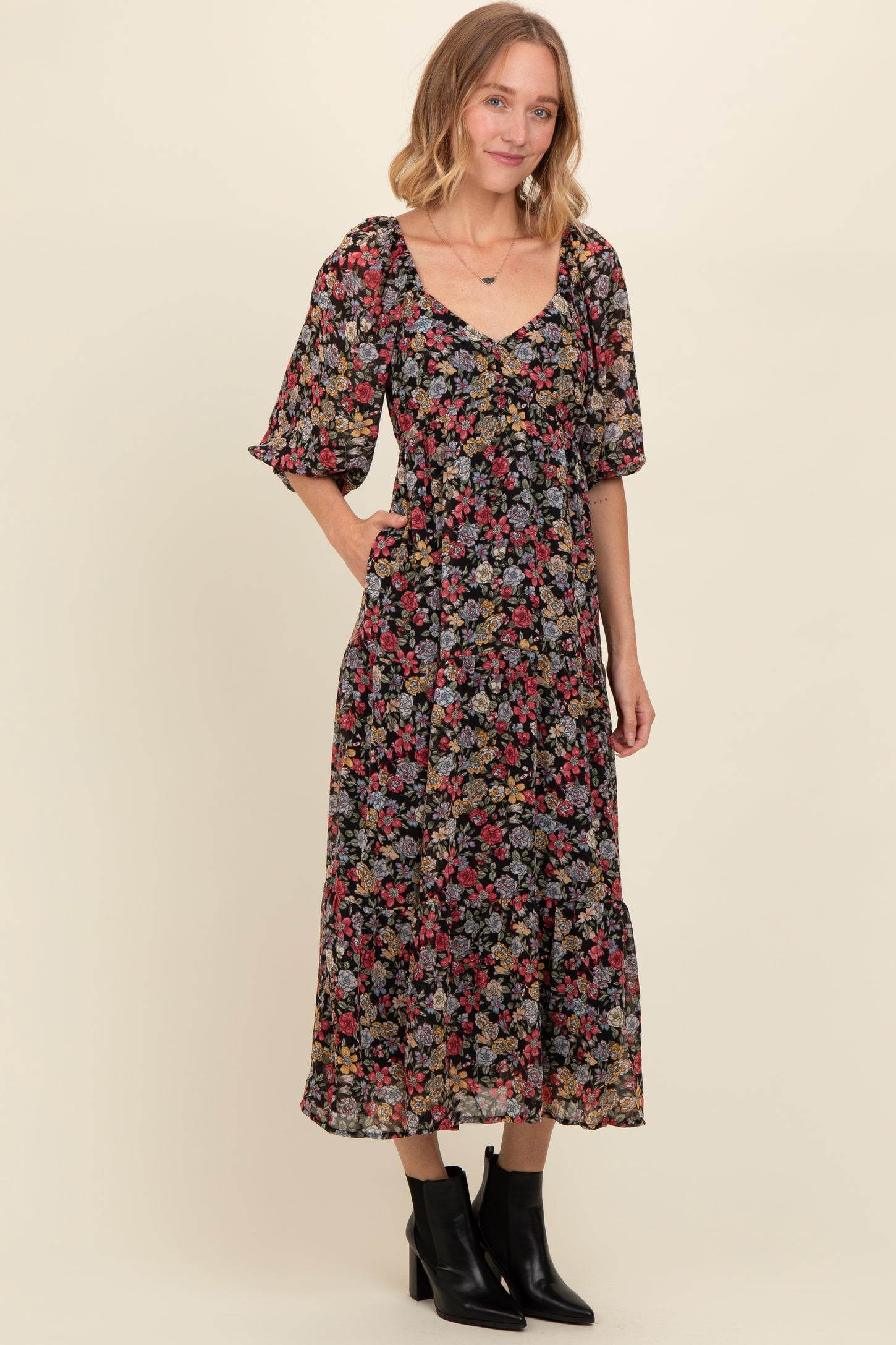 Black Floral Empire Waist Maxi Dress PinkBlush Black Floral Empire Waist Maxi Dress PinkBlush