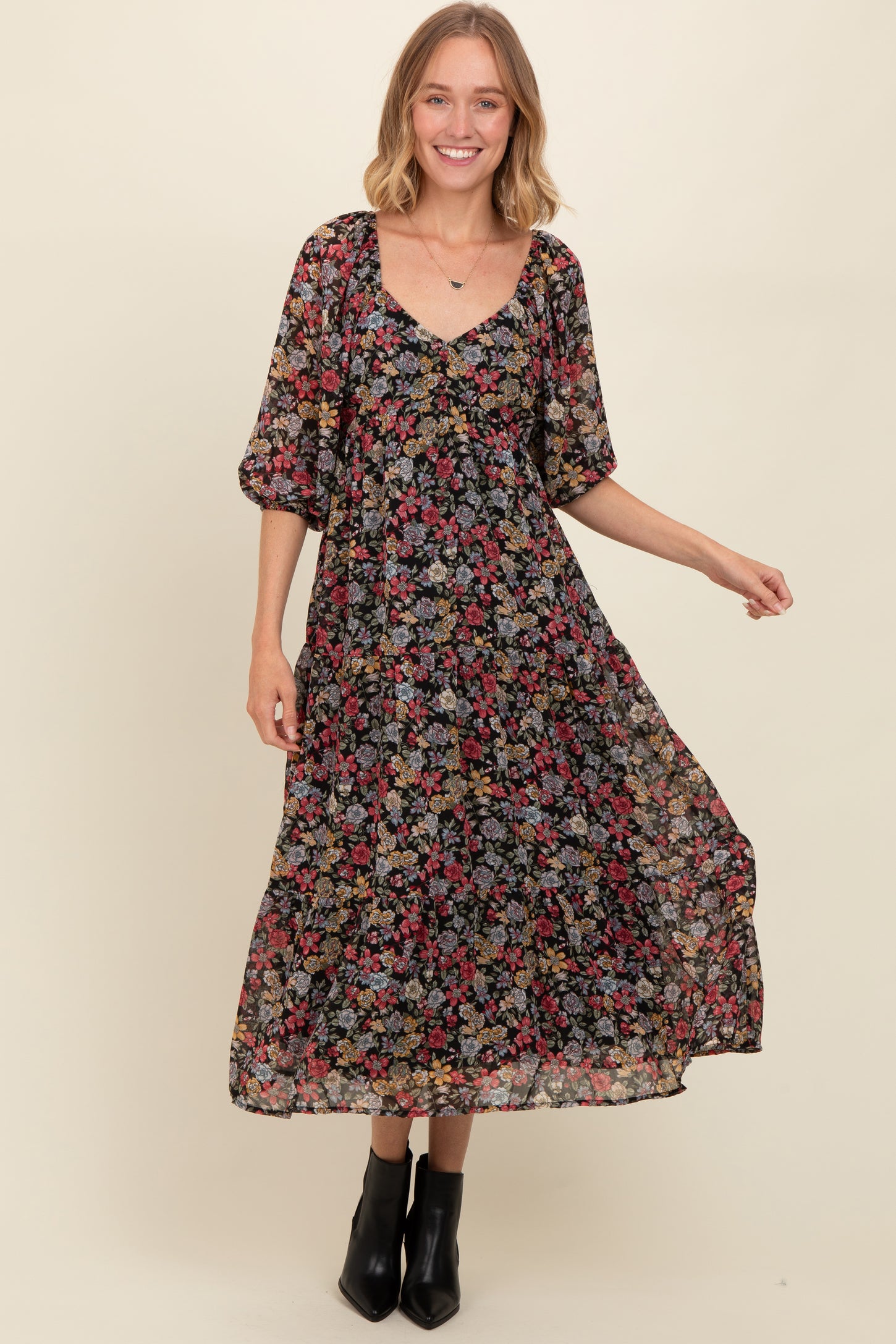 floral empire waist dress Black Floral Empire Waist Maternity Maxi Dress – PinkBlush