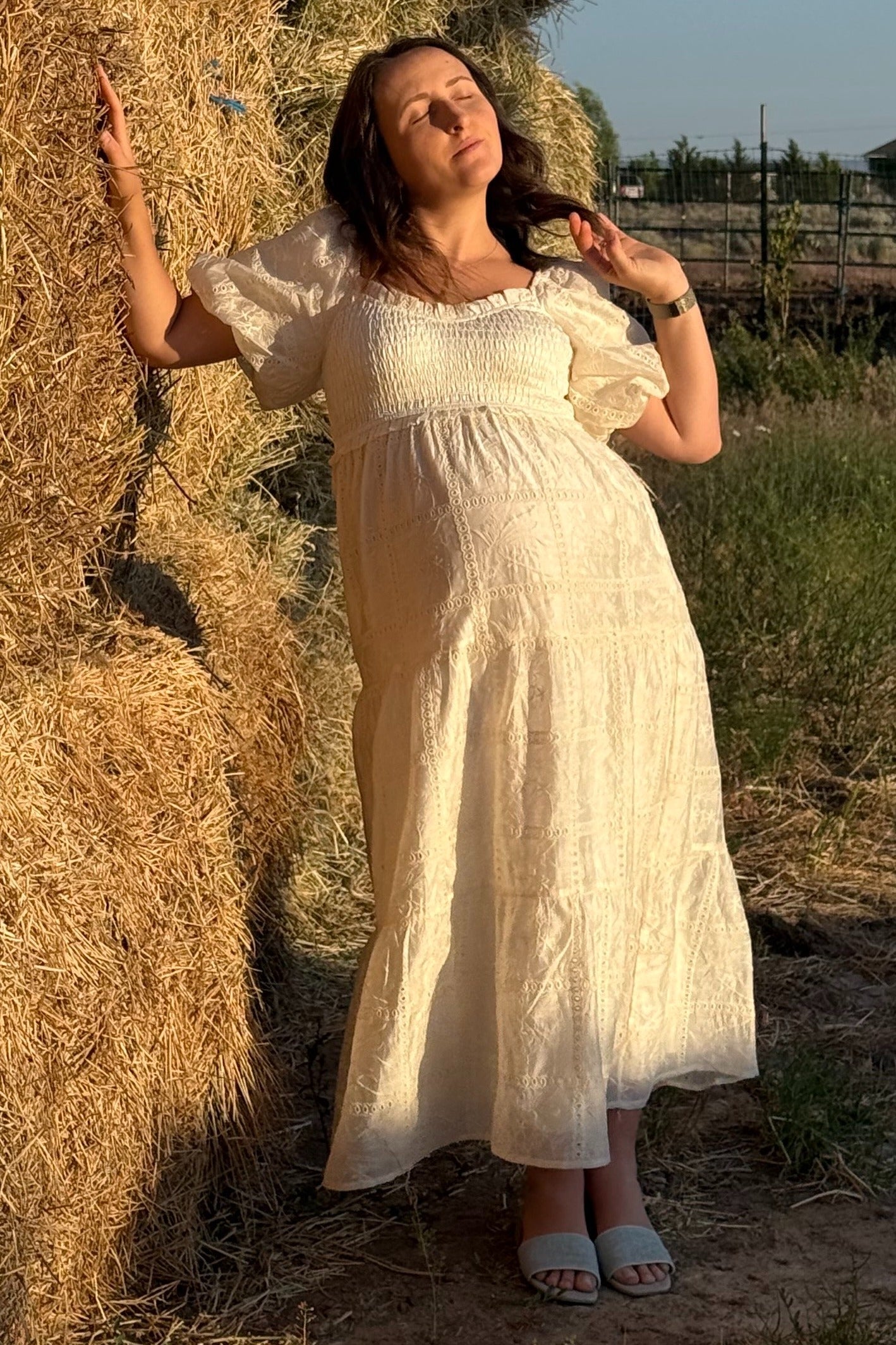 ivory floral smocked maternity maxi dress Ivory Smocked Puff Sleeve Maternity Maxi Dress – PinkBlush