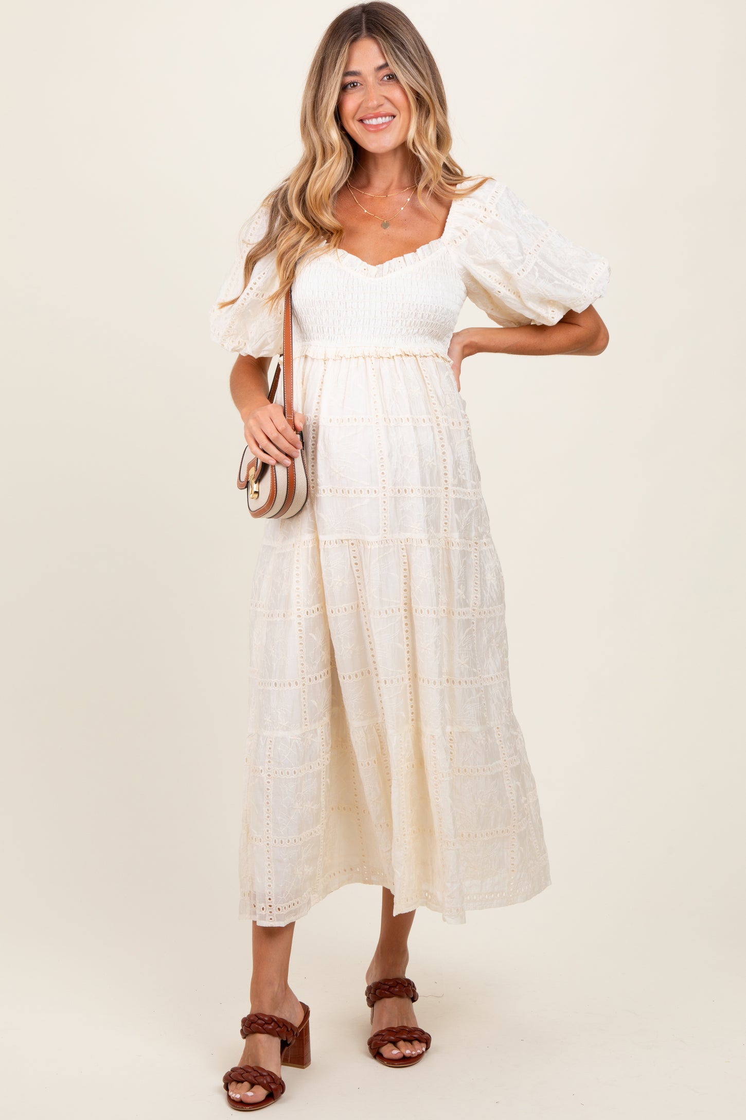 Ivory Smocked Puff Sleeve Maternity Maxi Dress – PinkBlush Ivory Smocked Puff Sleeve Maternity Maxi Dress – PinkBlush