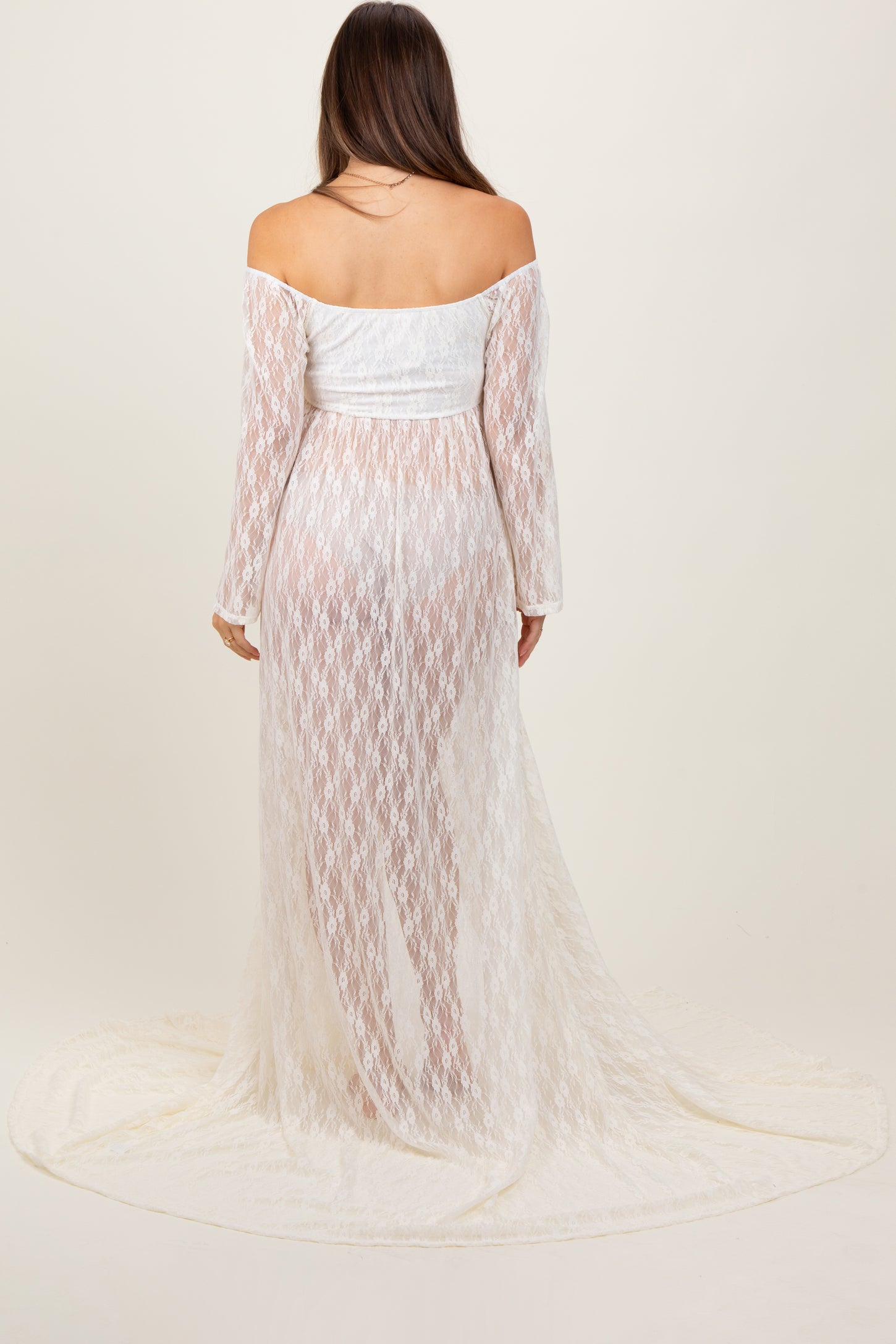 Ivory Lace Off Shoulder Maternity Photoshoot Gown/Dress PinkBlush Ivory Lace Off Shoulder Maternity Photoshoot Gown/Dress PinkBlush