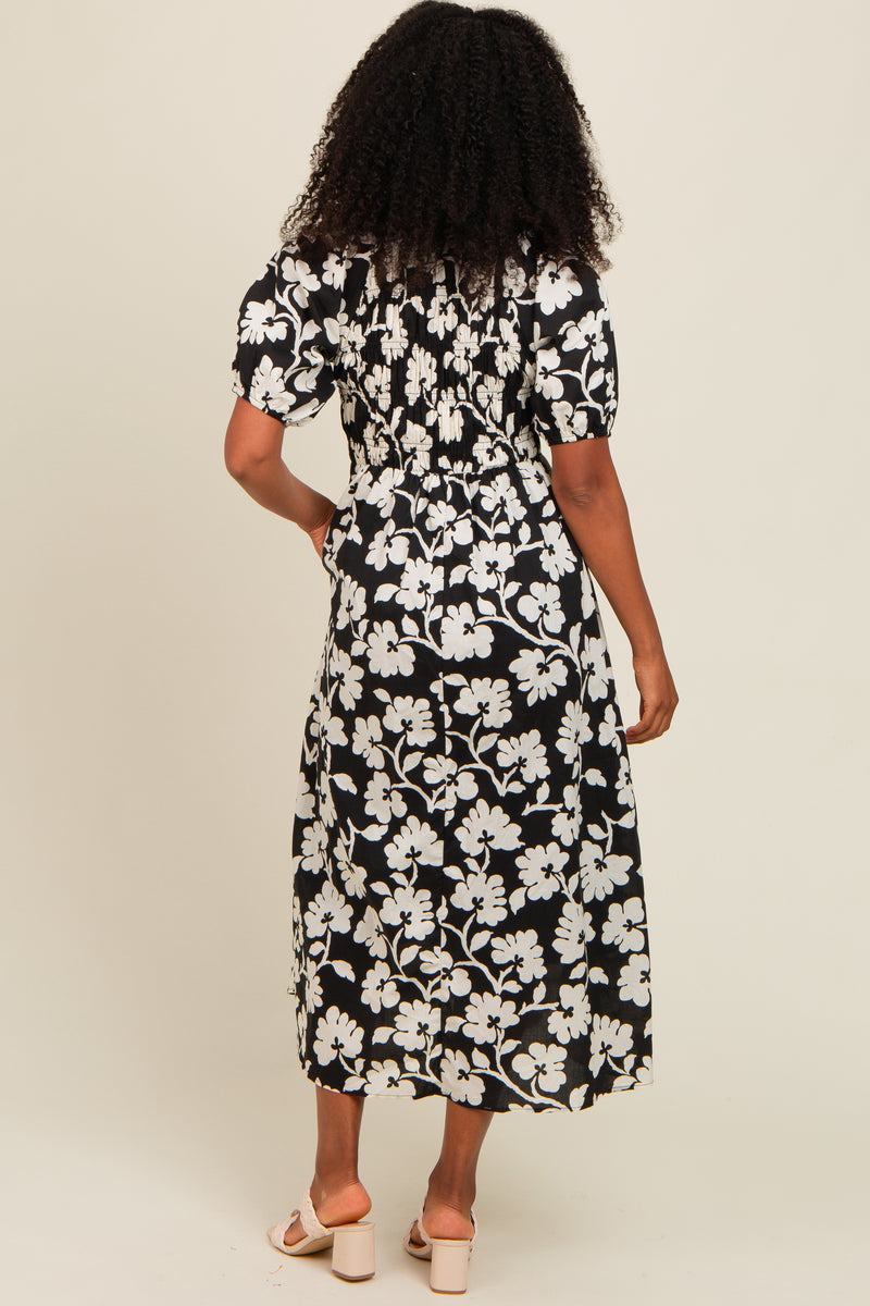 Black Floral Smocked Midi Dress – PinkBlush
