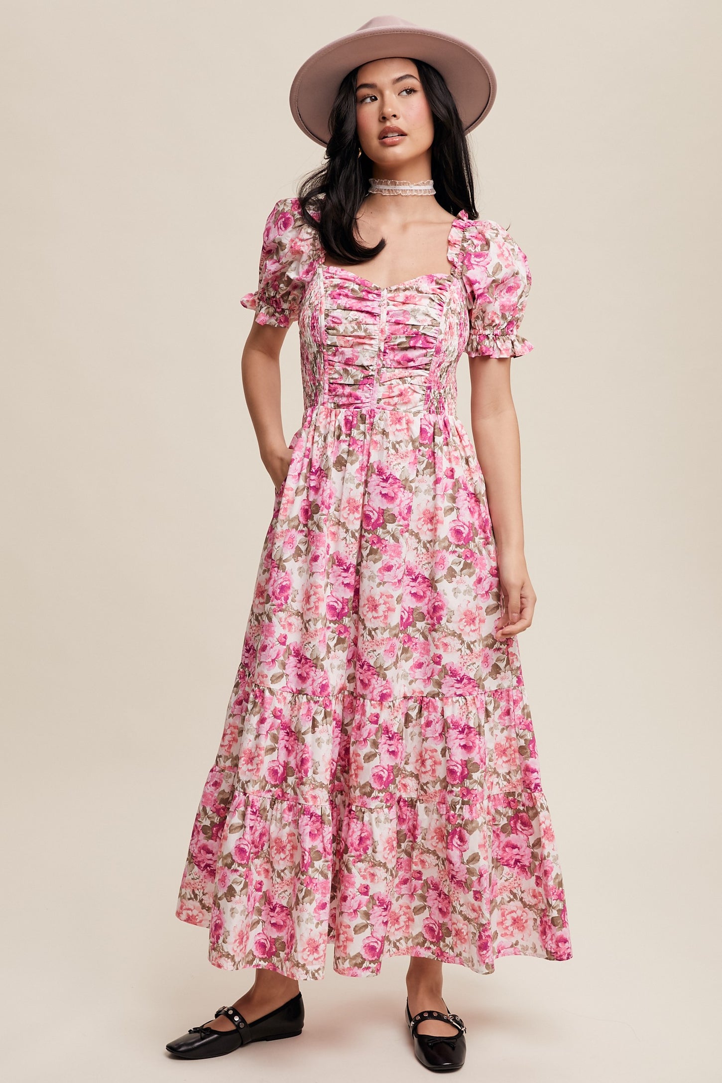 Mulberry Floral Cinched Sweetheart Romantic Maxi Dress PinkBlush Mulberry Floral Cinched Sweetheart Romantic Maxi Dress PinkBlush