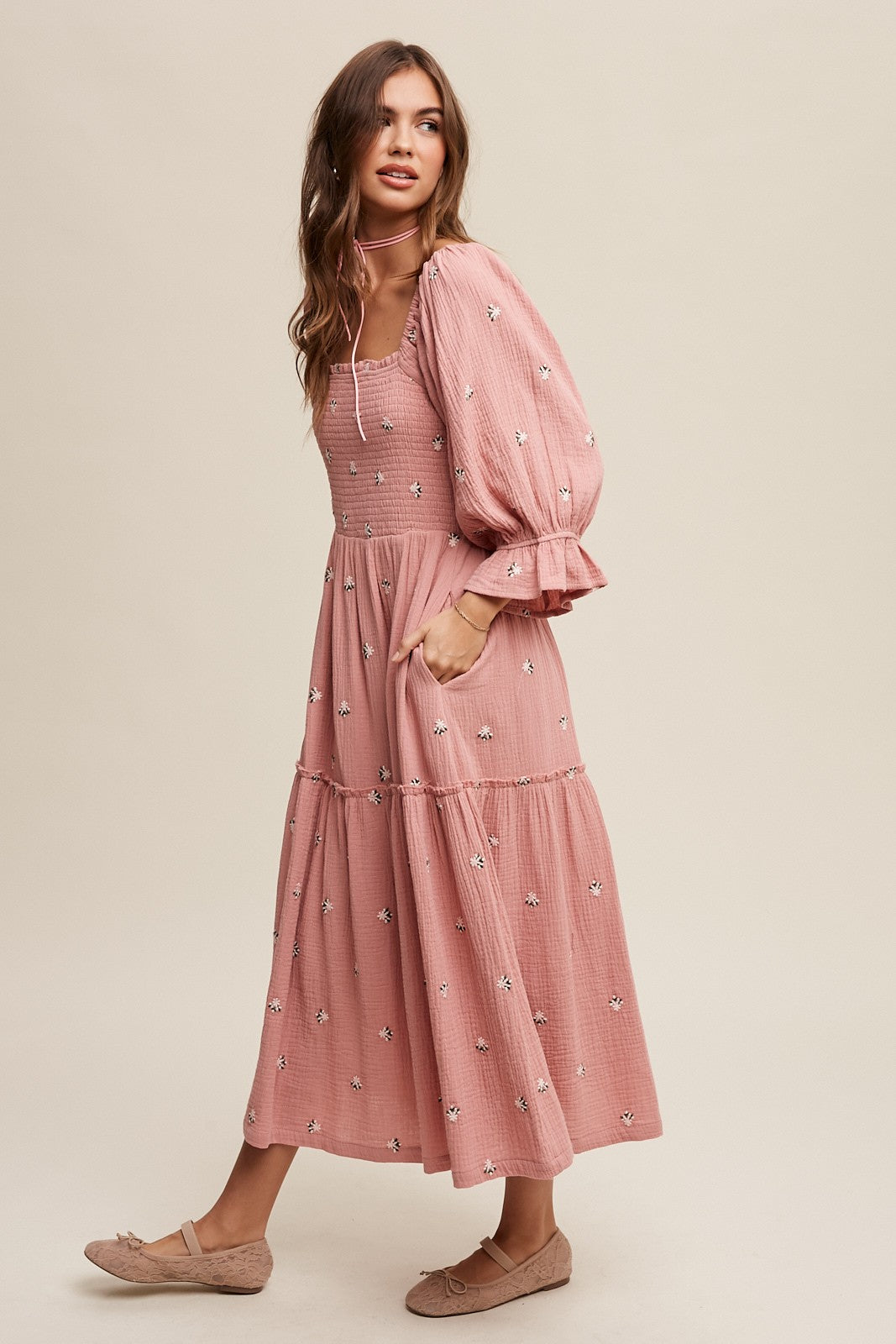 Deep Rose Pink Dress Deep Rose Ditzy Floral Embroidery Puff Sleeve Maxi Dress PinkBlush Deep Rose Pink Dress Deep Rose Ditzy Floral Embroidery Puff Sleeve Maxi Dress PinkBlush