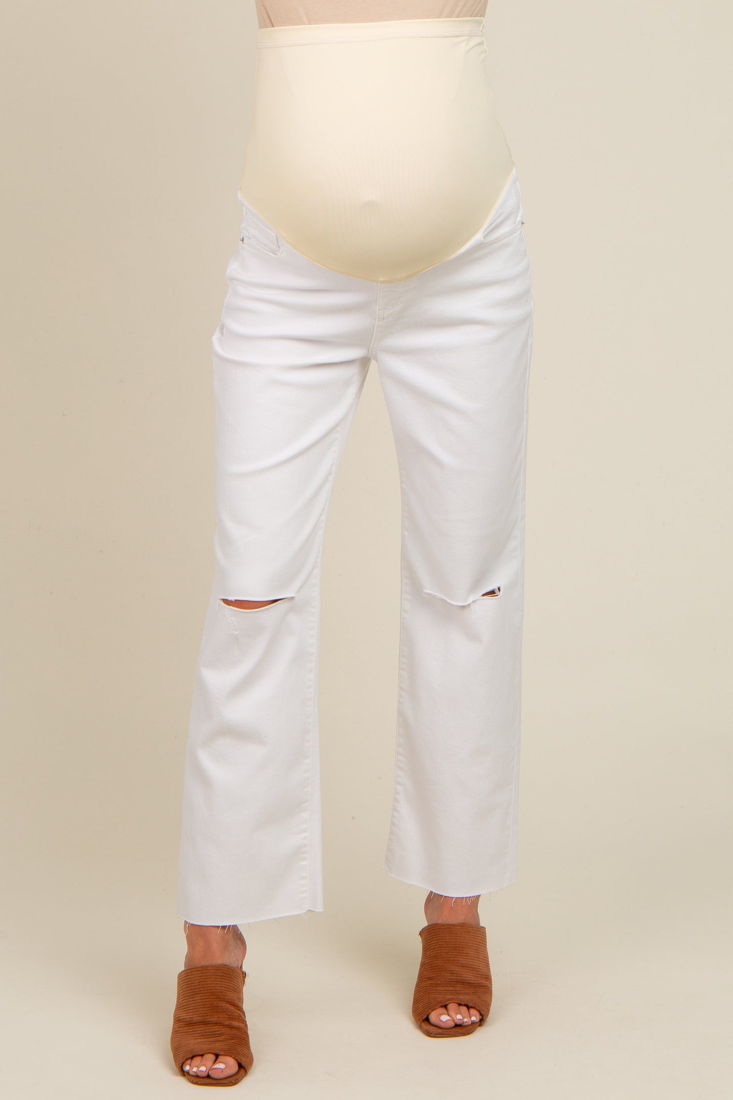 White Slit Knee Maternity Jeans
