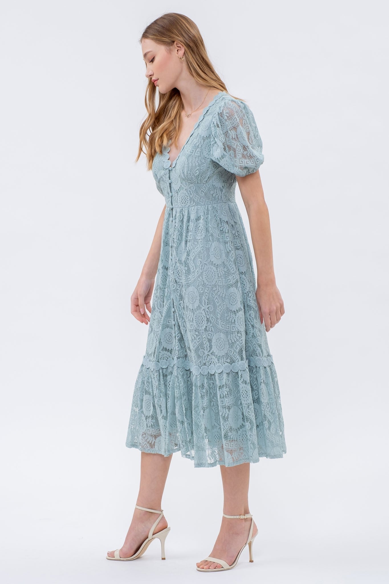 Light Teal Lace Button Down Midi Dress Light Teal Lace Button Down Midi Dress