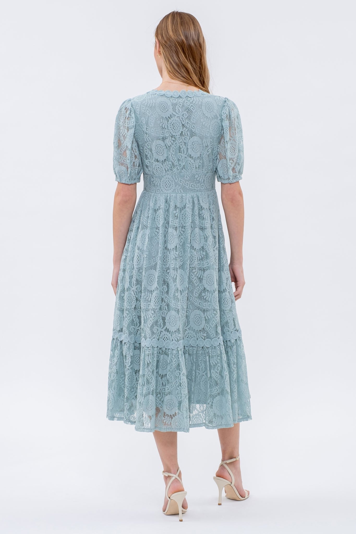 Light Teal Lace Button Down Midi Dress Light Teal Lace Button Down Midi Dress
