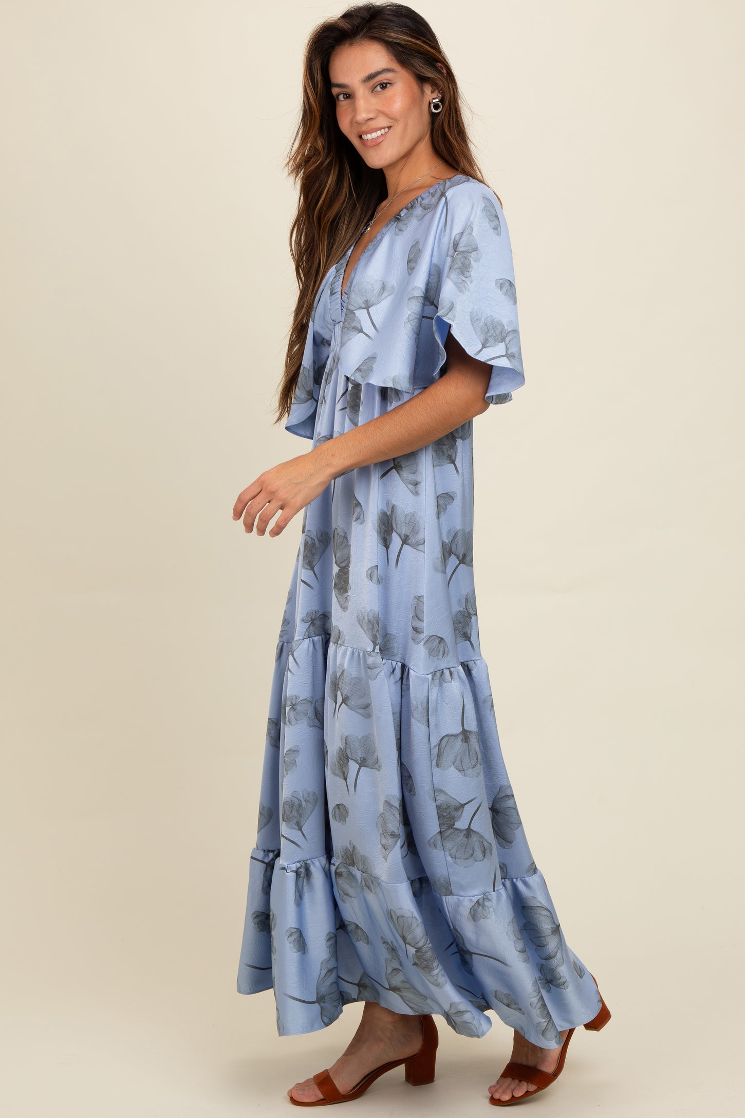 Light Blue Floral Deep V-Neck Maxi Dress PinkBlush Light Blue Floral Deep V-Neck Maxi Dress PinkBlush