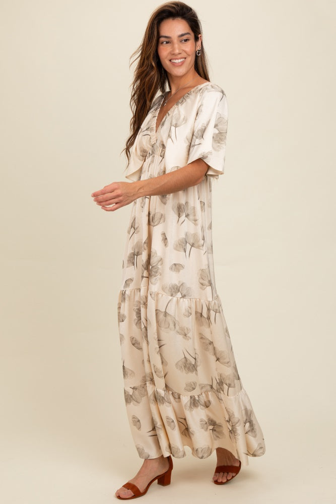 Pinkblush Cream Floral Deep V-Neck Maternity Maxi Dress Cream Small Pinkblush Cream Floral Deep V-Neck Maternity Maxi Dress Cream Small