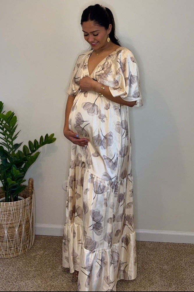 cream colored maternity dress Maternity dress for Photo Shoot, Boho Maternity wedding Dress, Baby Shower Dress, Pregnancy Dress Elopement Dress, Boho Beige Maxi Dress