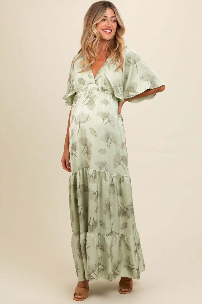 Light Olive Floral Deep V-Neck Maternity Maxi Dress PinkBlush Light Olive Floral Deep V-Neck Maternity Maxi Dress PinkBlush