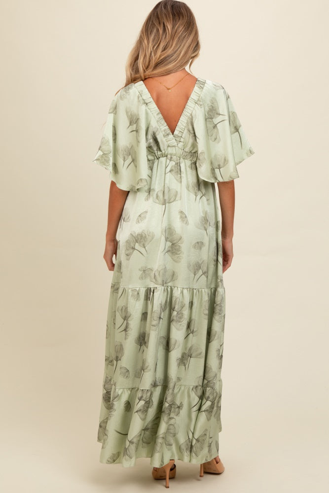 Light Olive Floral Deep V-Neck Maternity Maxi Dress Light Olive Floral Deep V-Neck Maternity Maxi Dress