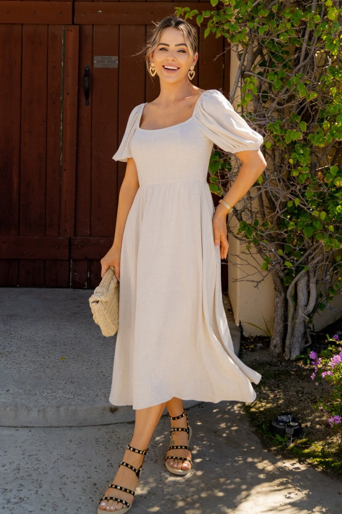 Natural Linen Midi Dress Natural Linen Midi Dress