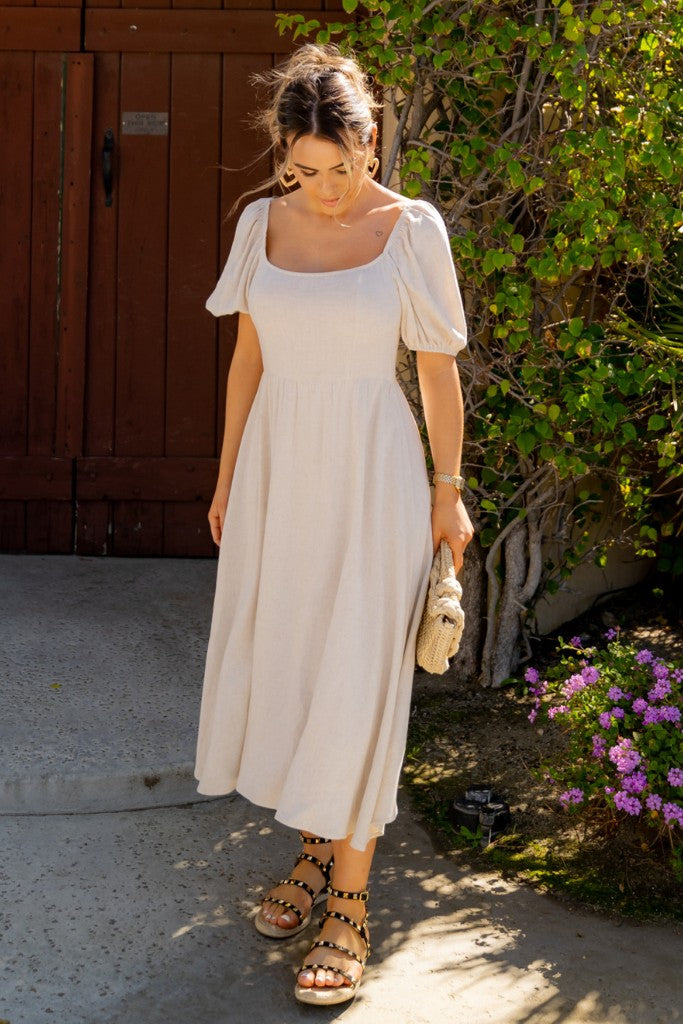 natural midi dress Natural Beauty Boatneck Bubble Midi Dress Oatmeal / S