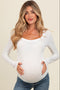 Ivory Ribbed Square Neck Long Sleeve Maternity Top