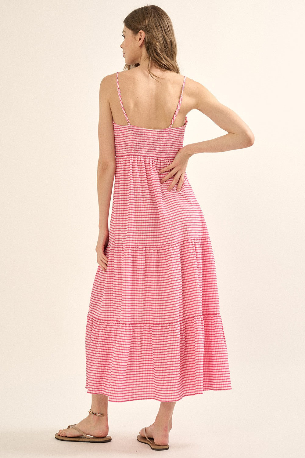 Bubble Gum Plaid Sweetheart Neck Button Front Maxi Dress – PinkBlush