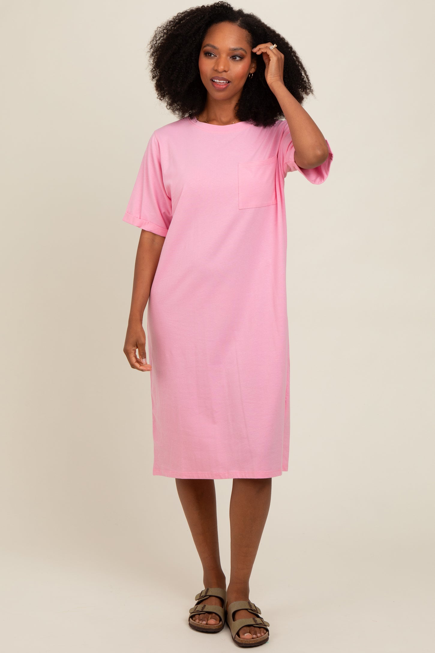 Light Pink Oversized Round Neck T-Shirt Dress PinkBlush Light Pink Oversized Round Neck T-Shirt Dress PinkBlush