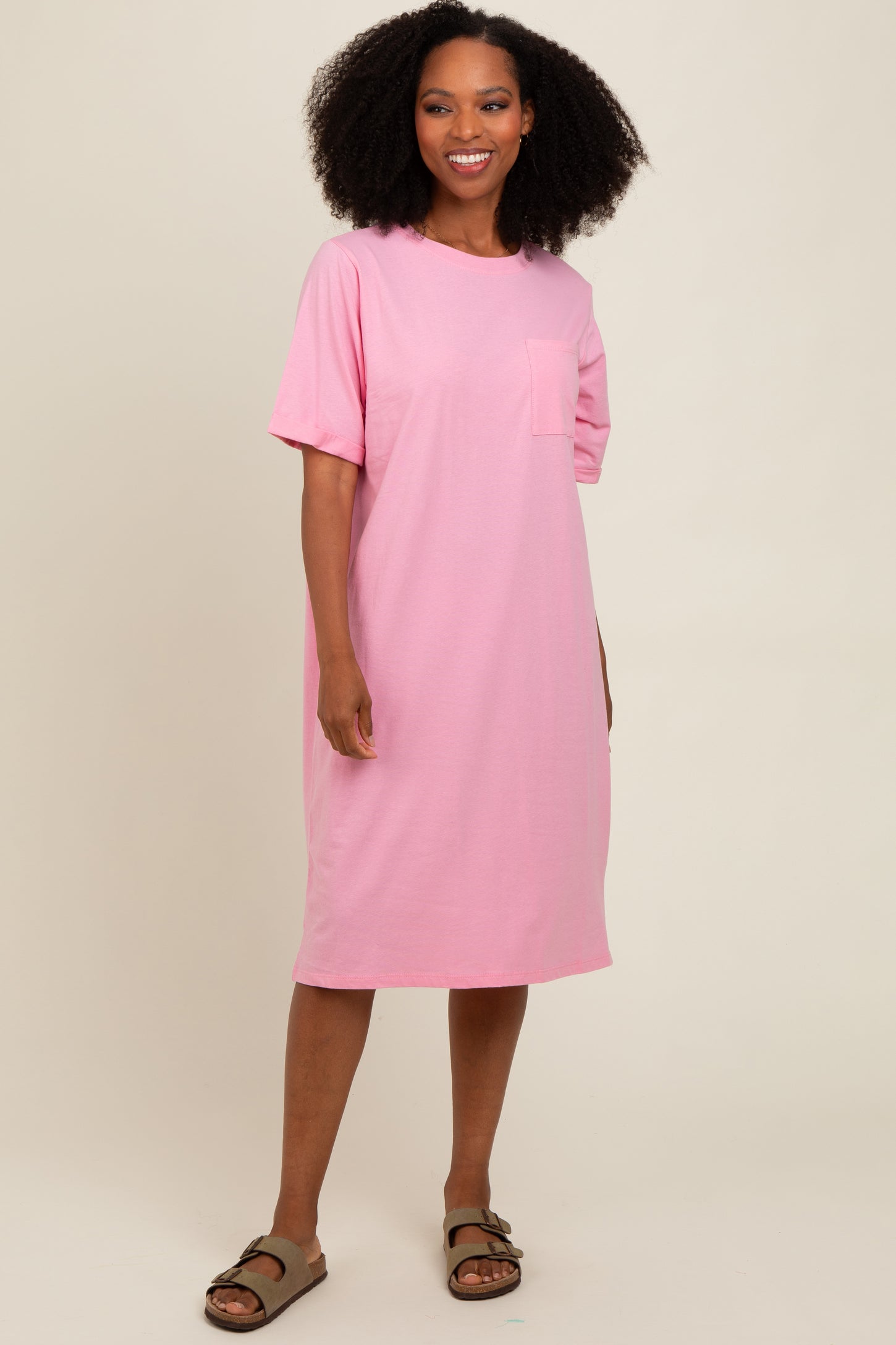 Light Pink Oversized Round Neck T-Shirt Dress PinkBlush Light Pink Oversized Round Neck T-Shirt Dress PinkBlush