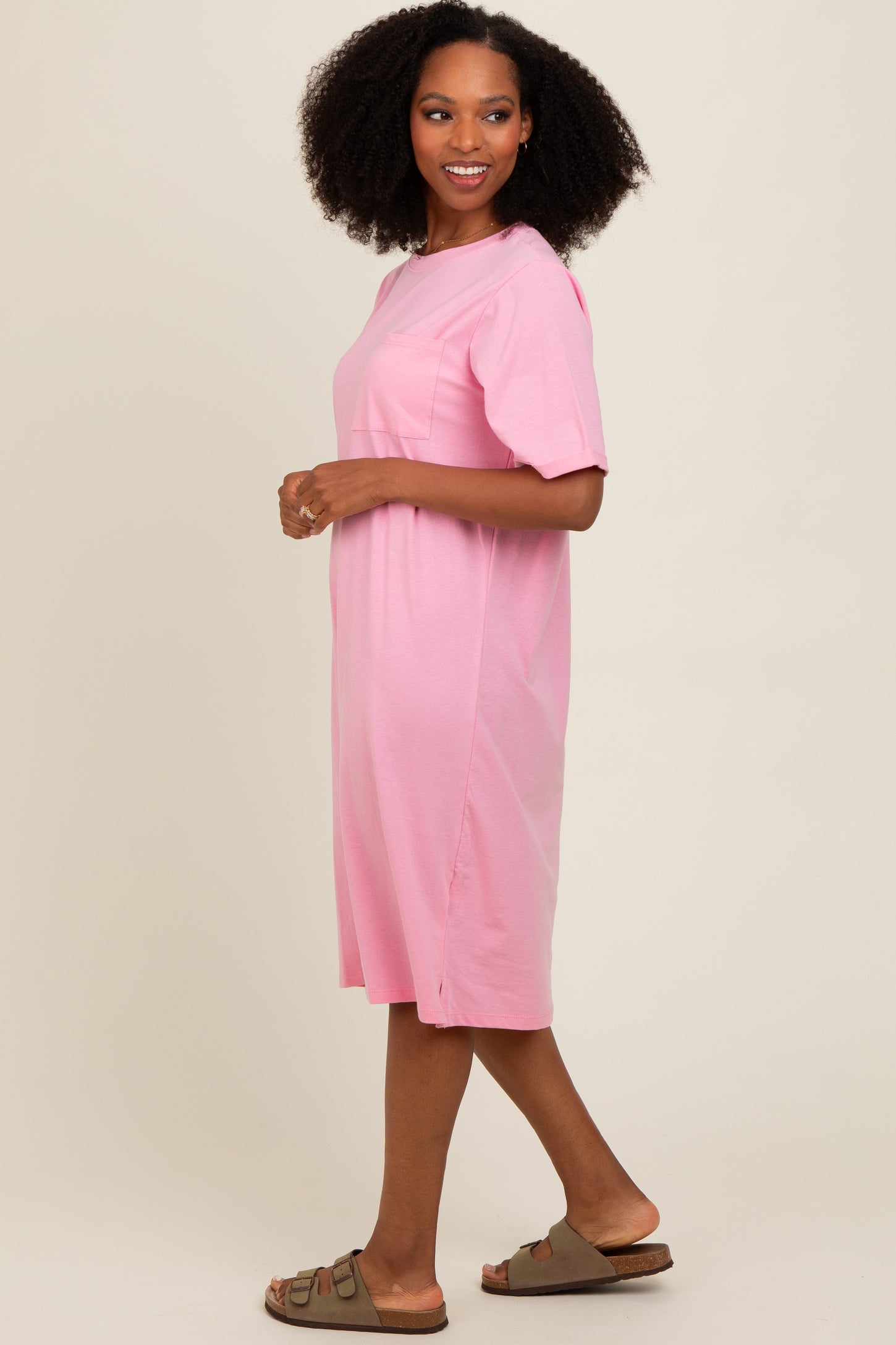 Light Pink Oversized Round Neck T-Shirt Dress PinkBlush Light Pink Oversized Round Neck T-Shirt Dress PinkBlush