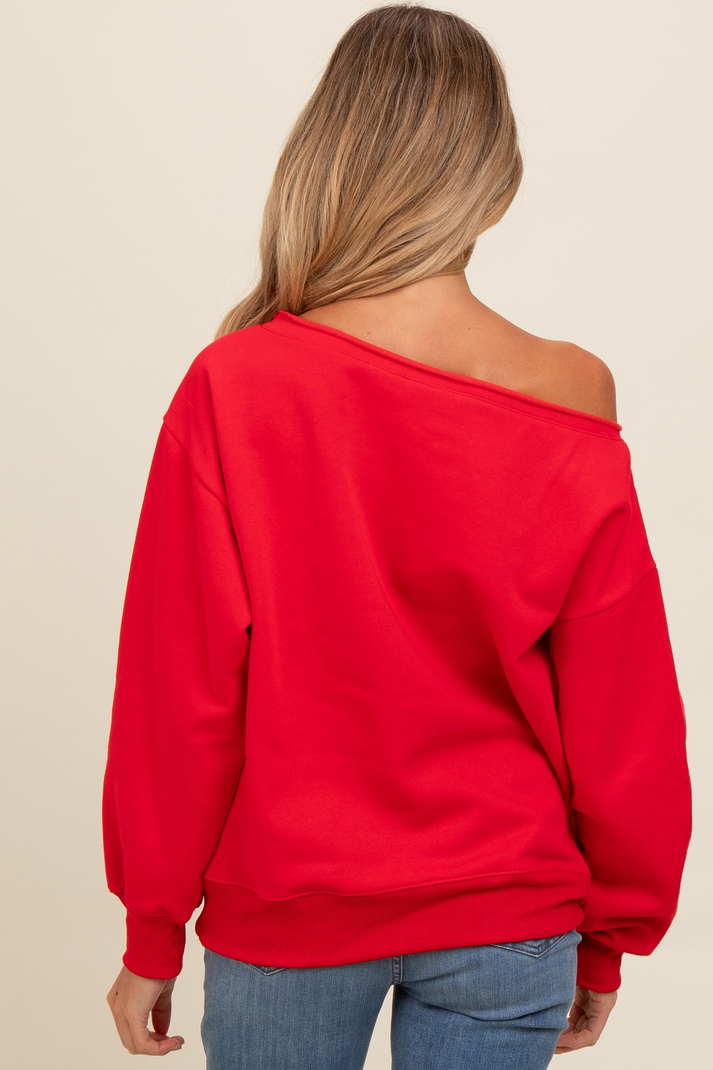 Red One Shoulder Maternity Sweatshirt