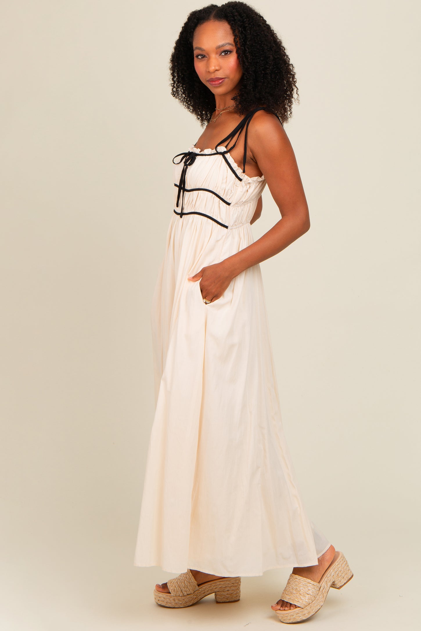 Cream Contrast Ribbon Trim Maxi Dress – PinkBlush