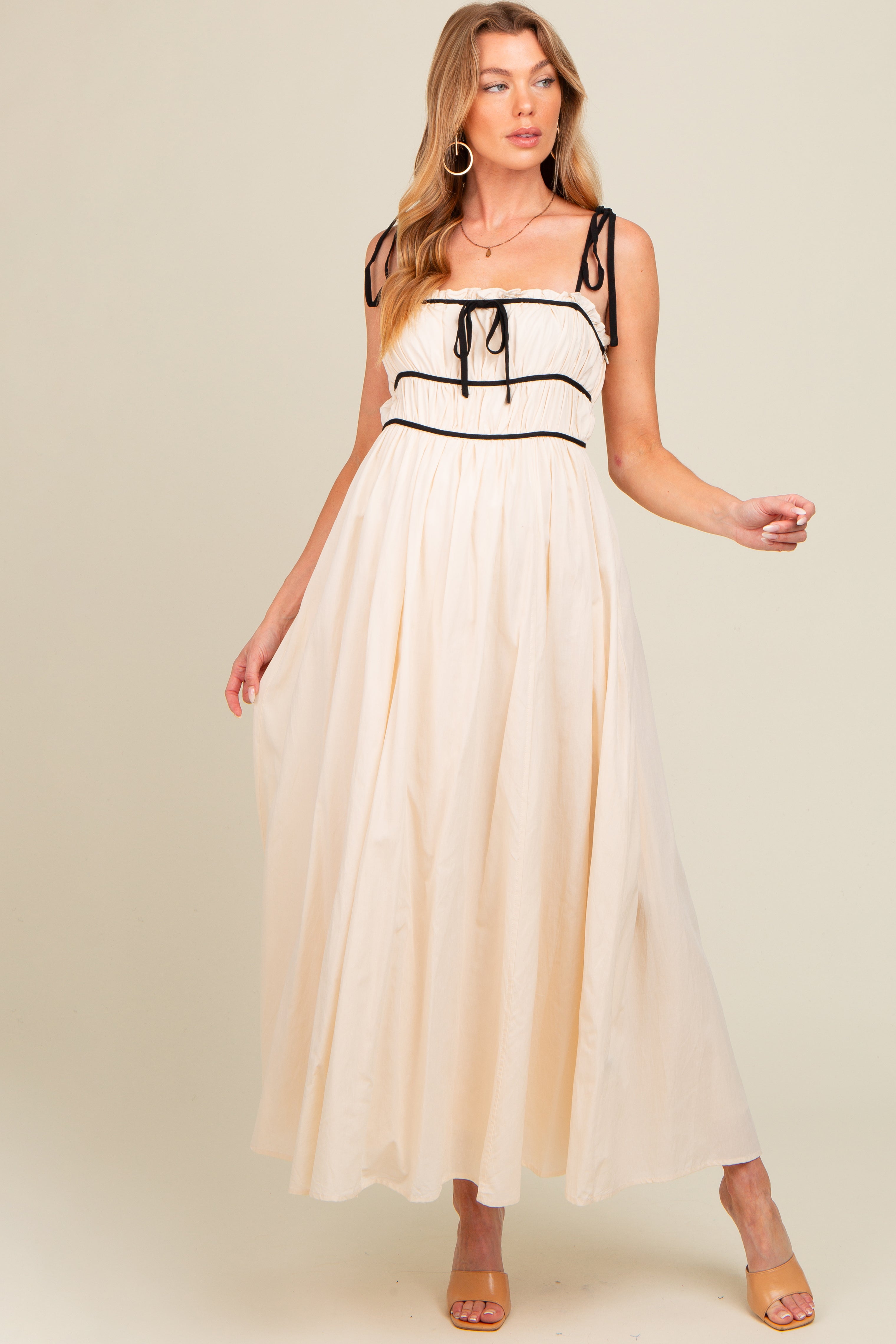 Cream Contrast Ribbon Trim Maternity Maxi Dress – PinkBlush