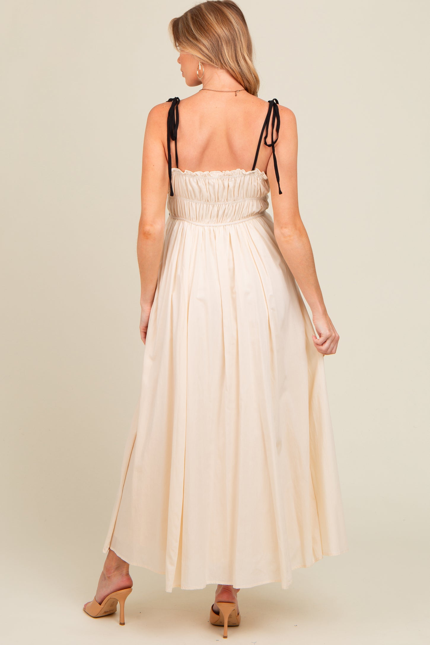 cream maxi dress with black trim Cream Contrast Ribbon Trim Maxi Dress