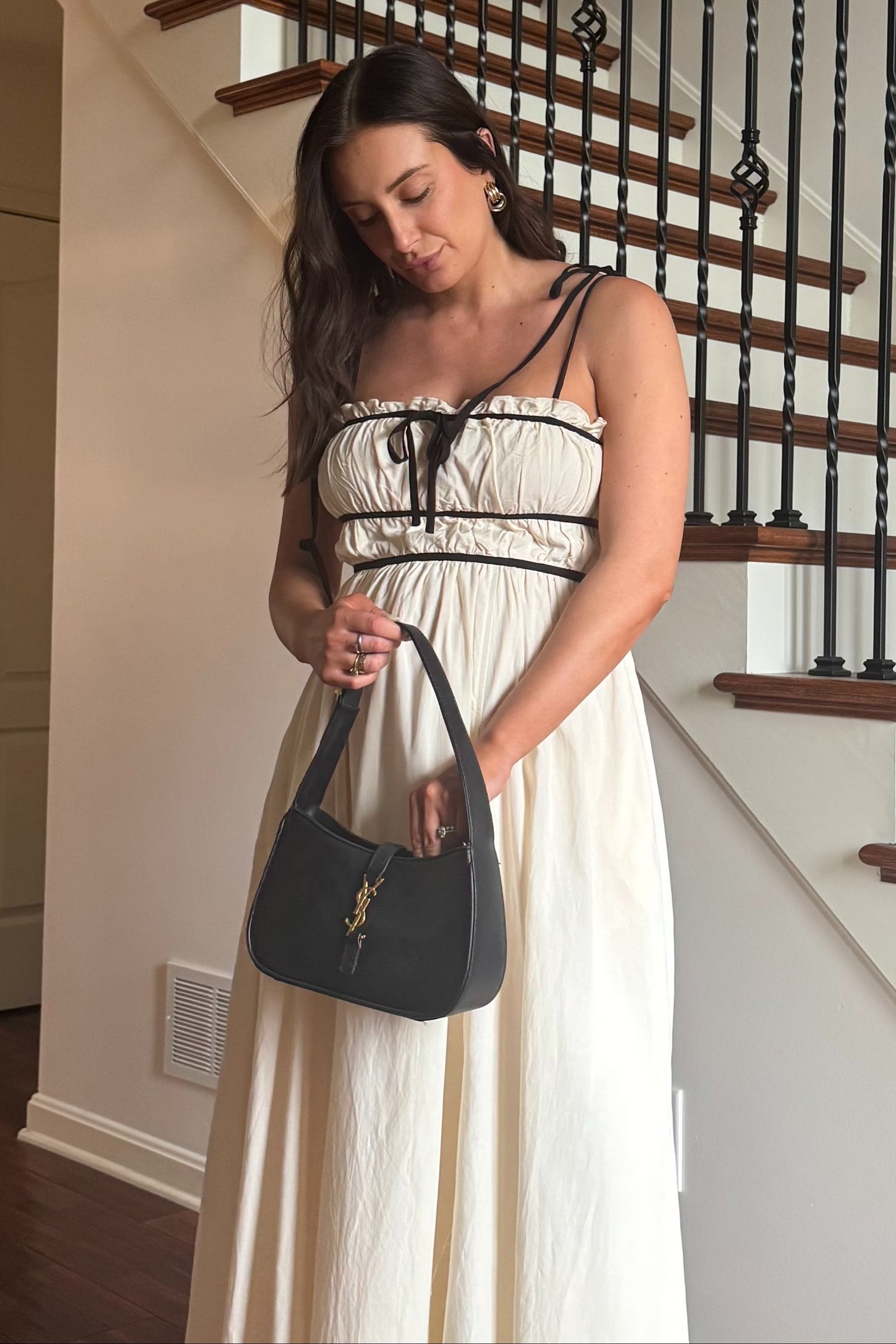 cream maxi dress with black trim Keila Lace Trim Maxi Dress Cream / Black