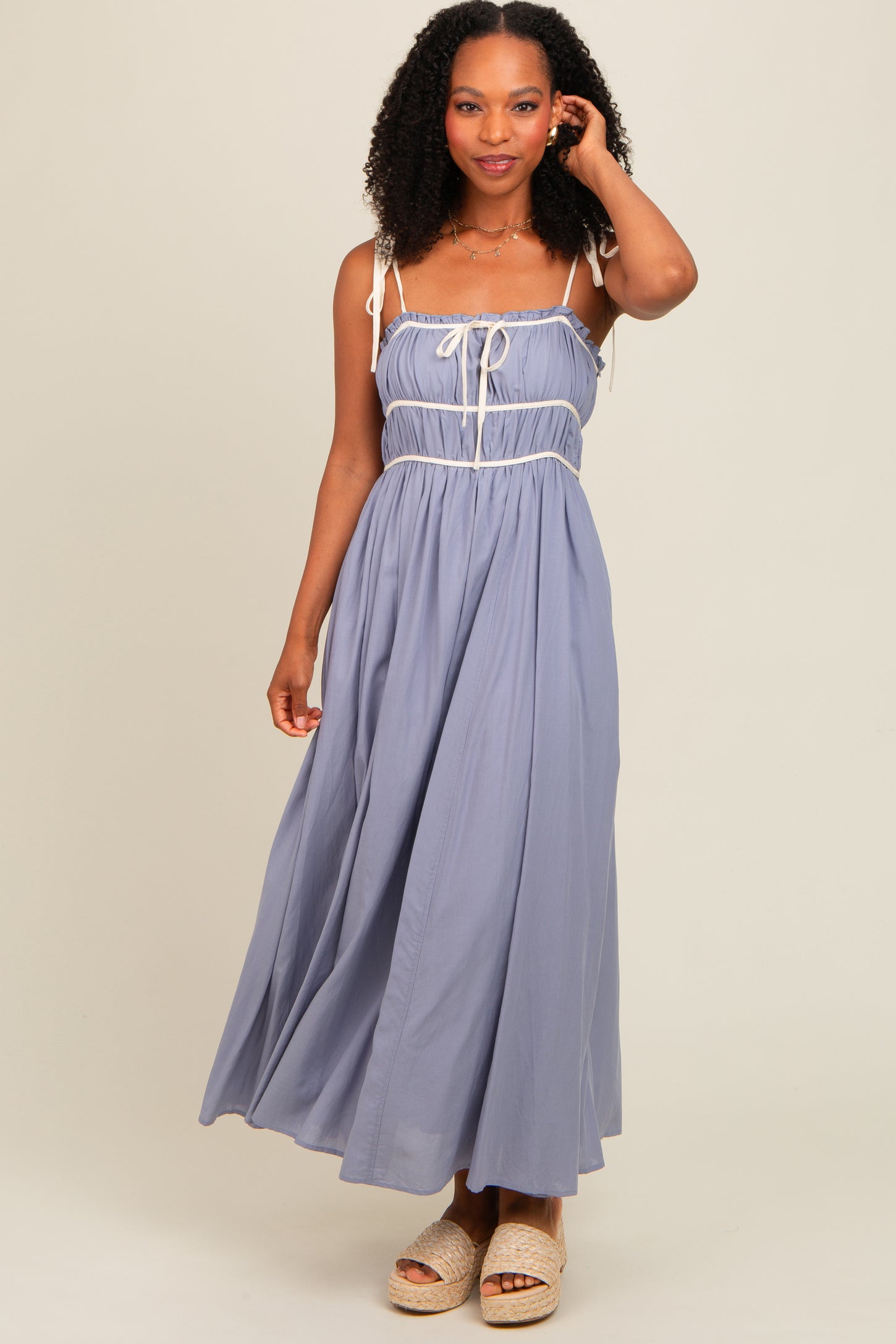 Periwinkle Contrast Ribbon Trim Maternity Maxi Dress PinkBlush Periwinkle Contrast Ribbon Trim Maternity Maxi Dress PinkBlush