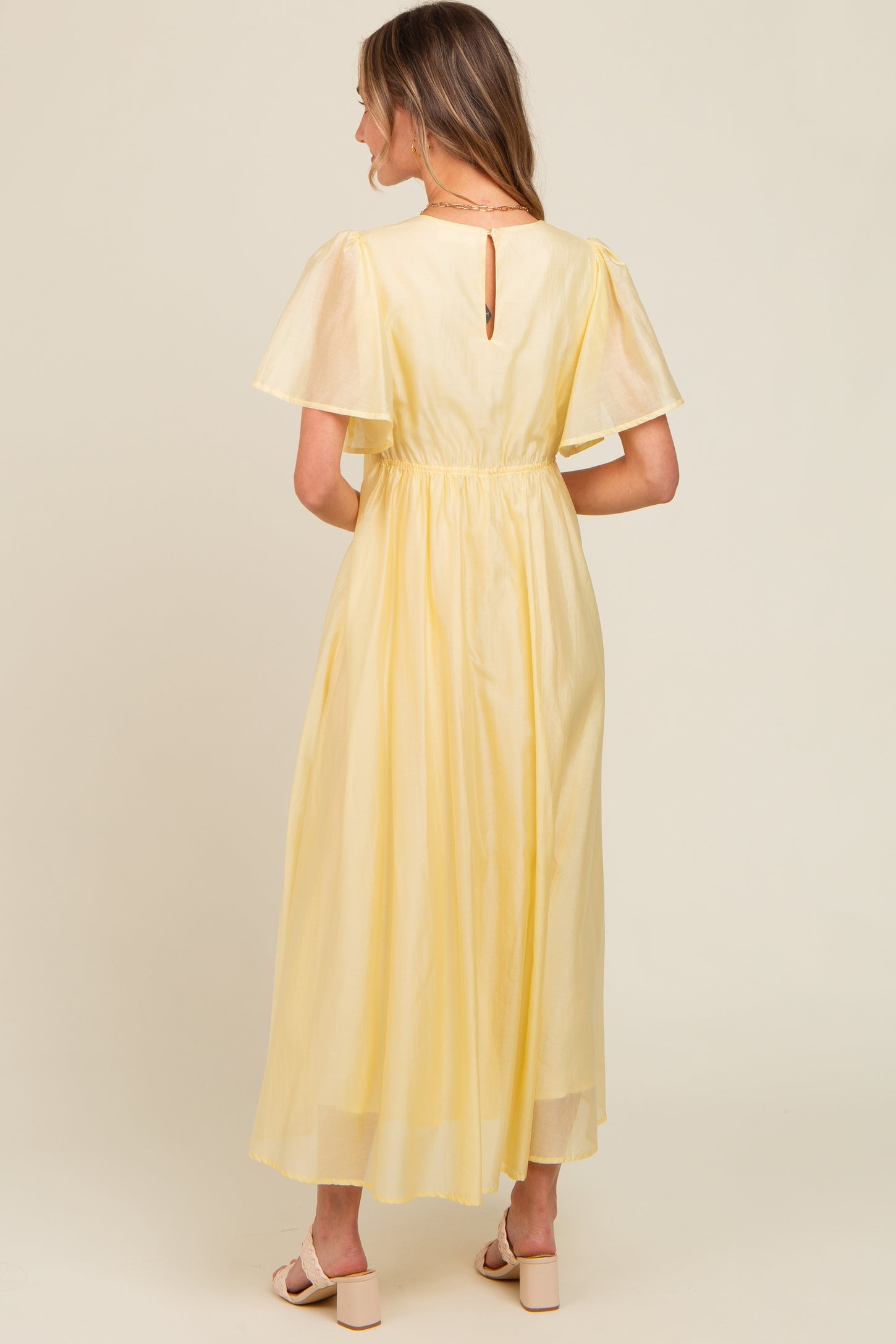 Yellow V-Neck Flutter Sleeve Maxi Dress PinkBlush Yellow V-Neck Flutter Sleeve Maxi Dress PinkBlush