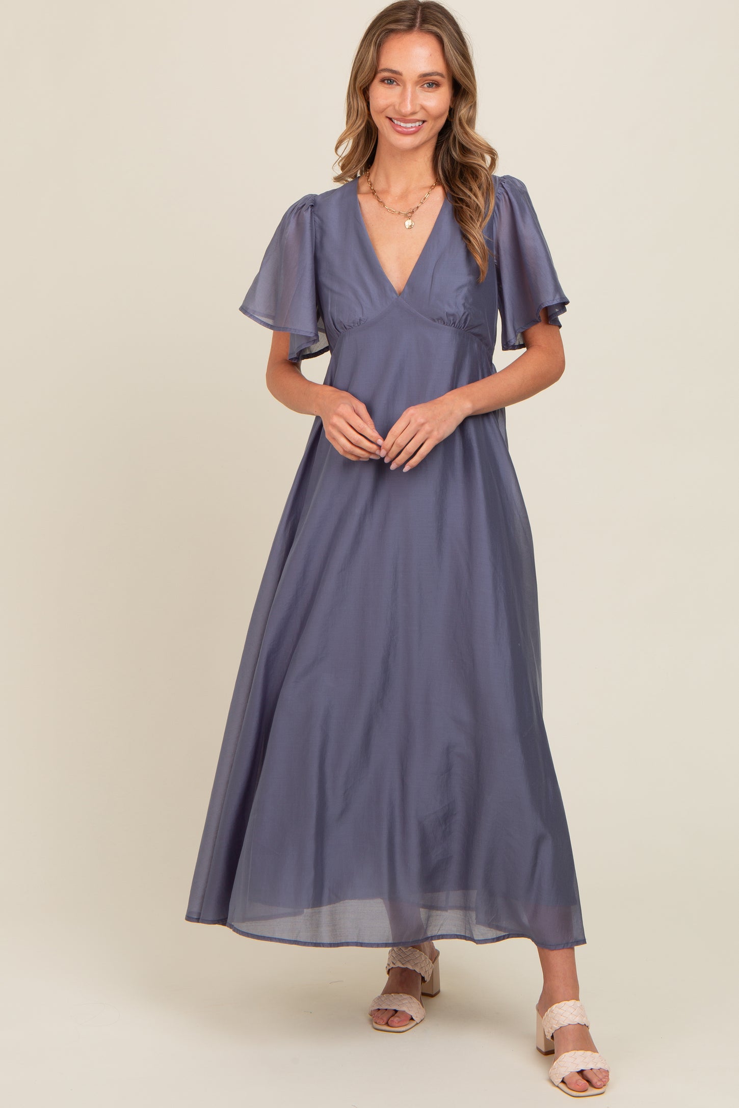 blue flutter sleeve maxi dress Montie Flutter Sleeve Maxi Dress